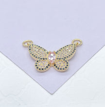 Load image into Gallery viewer, 18k Gold Filled Butterfly Pendant: Baby Pink, Black Pave Outline