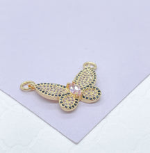 Load image into Gallery viewer, 18k Gold Filled Butterfly Pendant: Baby Pink, Black Pave Outline