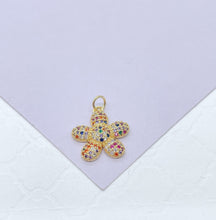 Load image into Gallery viewer, 18k Gold Filled Tiny Chubby Colorful Pave Flower Charm For Jewlery Making
