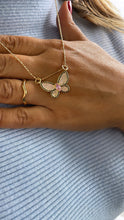 Load image into Gallery viewer, 18k Gold Filled Butterfly Pendant: Baby Pink, Black Pave Outline