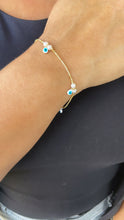 Load image into Gallery viewer, 18k Gold Filled Simple Dainty Pearl Bracelet With Dangling Blue Evil Eye Charms