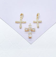 Load image into Gallery viewer, 18k Gold Filled Dainty 3 Style CZ Cross, Beveled Stones, Pear Cut Stones & cz Pave Style Cross