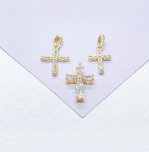 Load image into Gallery viewer, 18k Gold Filled CZ Cross Pendant: Dainty Beveled & Pear Cut Stones
