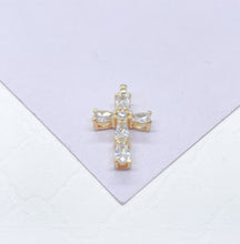 Load image into Gallery viewer, 18k Gold Filled CZ Cross Pendant: Dainty Beveled & Pear Cut Stones