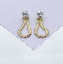 Load image into Gallery viewer, 18k Gold Filled Cubic Zirconia Square Stud Earrings with Snake Link