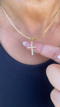 Load image into Gallery viewer, 18k Gold Filled CZ Cross Pendant: Dainty Beveled & Pear Cut Stones