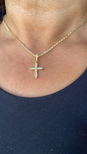 Load image into Gallery viewer, 18k Gold Filled CZ Cross Pendant: Dainty Beveled & Pear Cut Stones