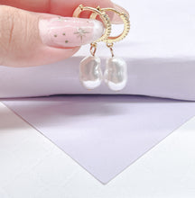 Load image into Gallery viewer, 18k Gold Filled Dangling Baroque Pearl With Pave Hoop Earring