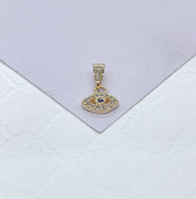 Load image into Gallery viewer, 18k Gold Filled Dainty White & Royal Blue Mini CZ Evil Eye Charm