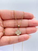 Load image into Gallery viewer, 18k Gold Filled Chuby CZ Pave Four Leaf Clover Pave Pendant, Gift For Her, Irish Clover, Good Luck Charm, Dainty Flower, Clover Jewlery,