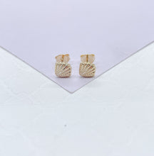 Load image into Gallery viewer, 18k Gold Filled Set of 3 Sea Shell Textured Stud Earrings, Beach Jewlery, Dainty Studs, Conch Jewlery, Sea Shell Jewlery
