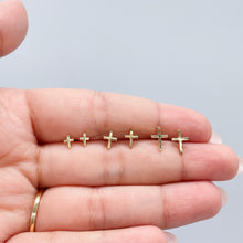 Load image into Gallery viewer, 18k Gold Filled Cross Stud Earrings: Dainty Christian Jewelry