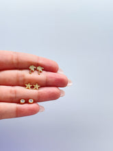 Load image into Gallery viewer, 18k Gold Filled Stud Earrings Set: Beach Starfish, Palm, Stone