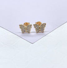 Load image into Gallery viewer, 18k Gold Filled CZ Butterfly Stud Earrings: Dainty Jewelry