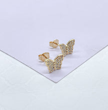 Load image into Gallery viewer, 18k Gold Filled CZ Butterfly Stud Earrings: Dainty Jewelry