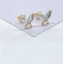 Load image into Gallery viewer, 18k Gold Filled Butterfly Stud Earrings with Marquise Cut Stone