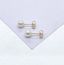 Load image into Gallery viewer, 18k Gold Filled Simulated Pearl Stud Earrings: Dainty 6mm Studs