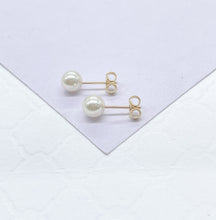 Load image into Gallery viewer, 18k Gold Filled Simulated Pearl Stud Earrings: Dainty 6mm Studs