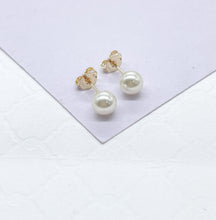Load image into Gallery viewer, 18k Gold Filled Simulated Pearl Stud Earrings: Dainty 6mm Studs