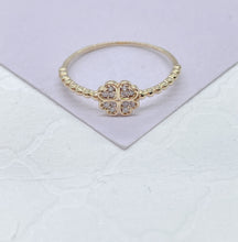 Load image into Gallery viewer, 18k Gold Filled Four Leaf Clover Ring: Beaded Band Pave Ring