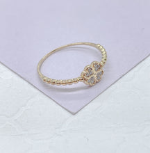 Load image into Gallery viewer, 18k Gold Filled Four Leaf Clover Ring: Beaded Band Pave Ring