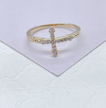 Load image into Gallery viewer, 18k Gold Filled Mid Beaded CZ Cross Ring, Cross Jewlery, Dainty Ring
