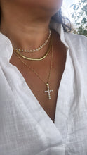 Load image into Gallery viewer, 18k Gold Filled Beaded Faux Pearl Cross, Available In 2 Sizes