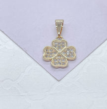 Load image into Gallery viewer, 18k Gold Filled Chuby CZ Pave Four Leaf Clover Pave Pendant, Gift For Her, Irish Clover, Good Luck Charm, Dainty Flower, Clover Jewlery,