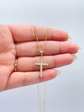 Load image into Gallery viewer, 18k Gold Filled 2 Inch Tall Dainty Cross With Micro CZ
