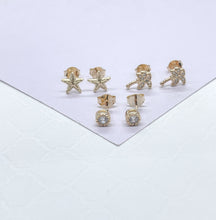 Load image into Gallery viewer, 18k Gold Filled Set of 3 Beach Style Dainty Stud Earrings, Beach Jewlery, Dainty Studs, Conch Jewlery, Sea Shell Jewlery