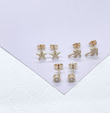 Load image into Gallery viewer, 18k Gold Filled Stud Earrings Set: Beach Starfish, Palm, Stone