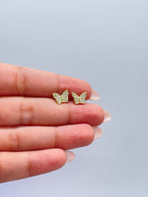 Load image into Gallery viewer, 18k Gold Filled CZ Butterfly Stud Earrings: Dainty Jewelry