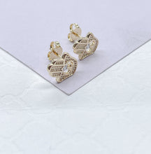Load image into Gallery viewer, 18k Gold Filled Hamsa Hand Stud Earrings: CZ Heart Center
