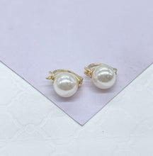 Load image into Gallery viewer, 18k Gold Filled 8mm Plain Simulated Pearl Tiny Huggie Earring