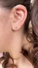 Load image into Gallery viewer, 18k Gold Filled Cross Stud Earrings: Dainty Christian Jewelry