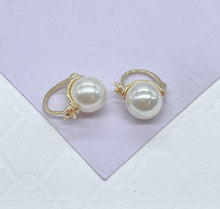 Load image into Gallery viewer, 18k Gold Filled 8mm Plain Simulated Pearl Tiny Huggie Earring