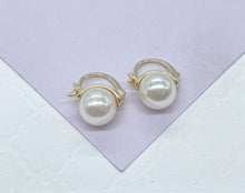Load image into Gallery viewer, 18k Gold Filled 8mm Plain Simulated Pearl Tiny Huggie Earring