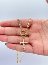 Load image into Gallery viewer, 18k Gold Filled Half Baguette Tennis & Half Pearl Necklace Chain Choker
