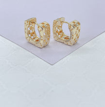 Load image into Gallery viewer, 18k Gold Filled Square Huggie Earrings: Clover Cutout Hoops