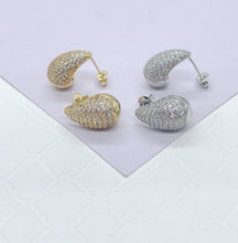 Load image into Gallery viewer, 18k Gold Filled Chunky Tear Drop Earring Covered in Pave CZ Stones, Available in 2 sizes