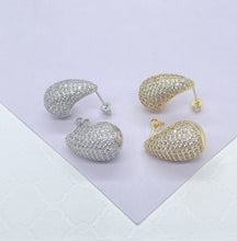 Load image into Gallery viewer, 18k Gold Filled Chunky Tear Drop Earring Covered in Pave CZ Stones, Available in 2 sizes