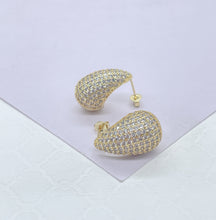 Load image into Gallery viewer, 18k Gold Filled Chunky Tear Drop Earring Covered in Pave CZ Stones, Available in 2 sizes