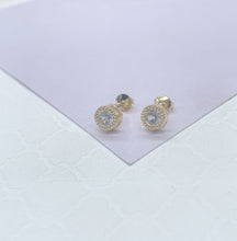 Load image into Gallery viewer, 18k Gold Filled Stud Earrings: 7mm Princess Cut Dainty Jewelry