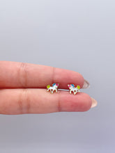 Load image into Gallery viewer, 18k Gold Filled Enamel Unicorn Stud Earrings: Children's Jewelry