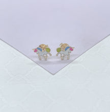 Load image into Gallery viewer, 18k Gold Filled Enamel Unicorn Stud Earrings: Children's Jewelry