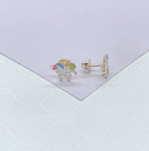 Load image into Gallery viewer, 18k Gold Filled Enamel Unicorn Stud Earrings: Children's Jewelry