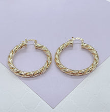 Load image into Gallery viewer, 18k Gold Filled Twisted and Textured Croissant Hoop Earrings, Available in 2 Sizes