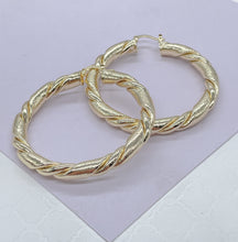 Load image into Gallery viewer, 18k Gold Filled Chunky Smooth Twisted and Textured Croissant Hoop Earrings, Available in 3 Sizes