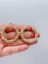 Load image into Gallery viewer, 18k Gold Filled Chunky Smooth Twisted and Textured Croissant Hoop Earrings, Available in 3 Sizes
