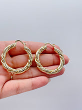 Load image into Gallery viewer, 18k Gold Filled Croissant Hoop Earrings: Chunky Twisted Texture